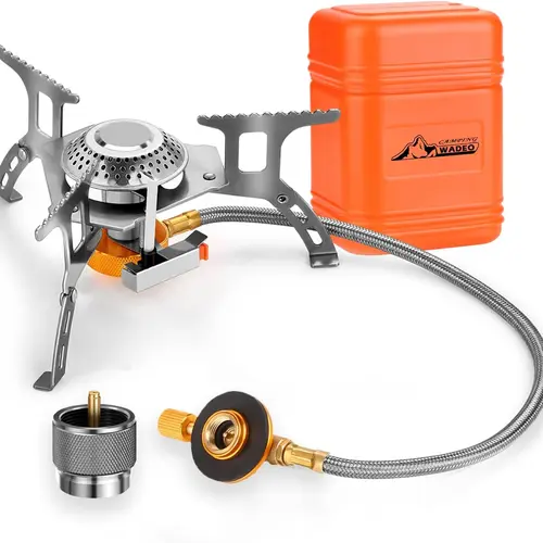WADEO Camping Gas Stove - 3700W Lightweight Collapsible Backpacking Stove with Piezo Ignition, Flame Adjustment Knob, Full Combustion Save Fuel, Portable Burner, Adapter & Carrying Case for Quick Boiling Water Outdoor Cooking