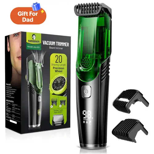 [Summer Sale]SHPAVVER Vacuum Beard Shaver for Men,SHPAVVER Built-in Vacuum Trimmer for Mustache, Sideburns, Facial Hair, Rechargeable, IPX6 Waterproof, 2 Comb, Comfort face 2in1 Electric Razor rechargeable men 2025 ornament, Father's Day Gifts,