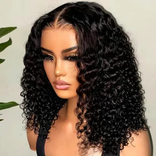 Short Bob Glueless Wigs 6x4 Ready To Wear Deep Wave Curly Wigs Human Hair Wet and Wave 6x4 HD Lace Closure Wig For Women Pre Plucked 180% Density