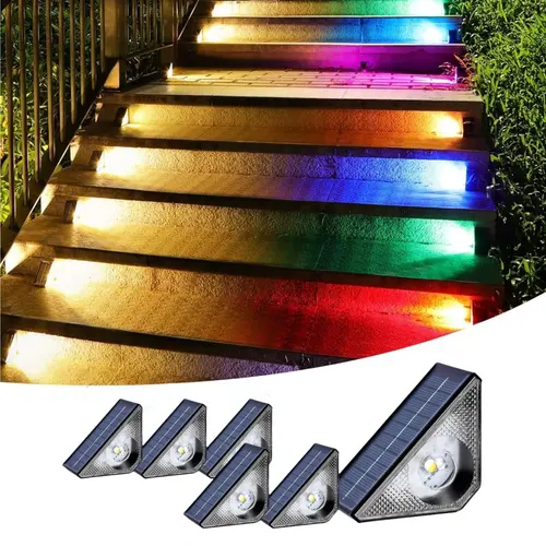FabStyl RGB Solar Step Stair Lights, Warm White & 7 RGB Color, Waterproof Outdoor Step Lights, Solar Triangle Lights Decor for Garden Stair, Deck, Step, Porch, Patio. Perfect for Halloween, Christmas and holiday decorations, Outdoor Solar Led, Solar Garde