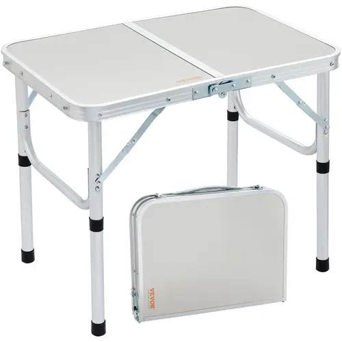 VEVOR Folding Camping Table, TikTokShopBlackFriday, Adjustable Height Outdoor Portable Side Tables, Lightweight Fold Up Table, Aluminum & MDF Ultra Compact Work Table, For Cooking, Beach, Picnic, Travel, 24x16 inch, Silver,toolupgrade