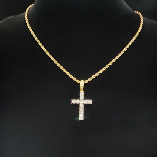 Artificial Zircon Inlaid Cross Charm Decor Pendant Necklace for Men & Women (1 Piece), Fashion Jewelry for Party, Daily Clothing Decor, Trendy All-match & Exquisite Jewelry for Birthday Gift