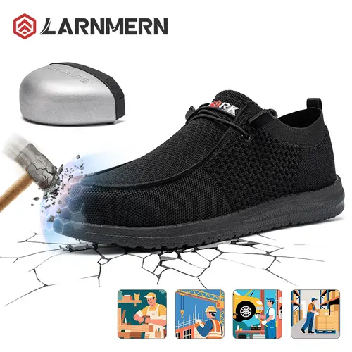 Unisex ASTM Certified Steel Toe Slip-On Loafer Work Flats, Summer Breathable Mesh, Ultra-Light Cushioning Walking Shoes, Flexible Elastic Upper, Safety Trainers for Workers