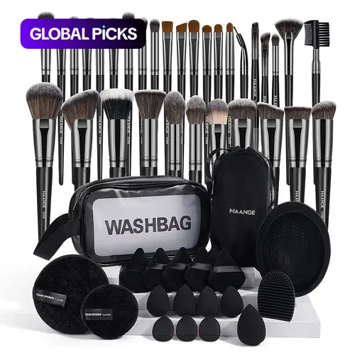 MAANGE Professional Makeup Brush Set, 51pcs/set Cosmetic Tools Kit with Brushes, Puffs, Sponges, Brush Cleaner, Storage Bag and Toiletry Bag, Christmas Gift for Girlfriend #GLOBAL PICKS