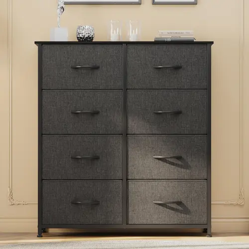 YITAHOME 8 Dresser for Bedroom, Tall Storage Dresser with 8 Drawers, Black Dresser & Chest of Drawers, Storage Drawer Organizer for Closet, Bedroom, Living Room(Black Grey)
