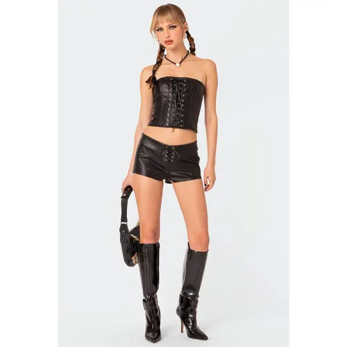 Wilde Lace Up Faux Leather Shorts