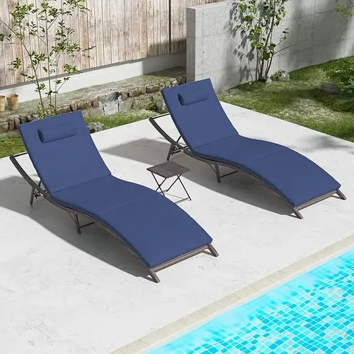 Kullavik Lounge Chair for Outside,3 Pieces Chaise Lounge Outdoor Folding Pool Lounge Chairs（with/without rattan arms）Including Table Rattan Patio Furniture Set,summerwins