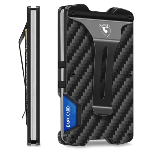 GSOIAX Business Minimalist Card Holder - Tactical Anti-Theft RFID Blocking Aluminum Metal Everyday Carry Wallet for Men, Thin Carbon Fiber Scratch-Resistant Rigid Money Clip, Gift Box-Included for BF
