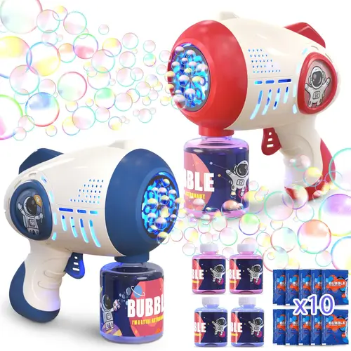 EagleStone 2-Pack Party Bubble Machine, Automatic Light-Up 8-Hole Outlet Blower with 360-Degree Leak-Proof Design, 4 Bottles & 10 Bags Refill Solution, Toys for Celebrations & Bubble Fun