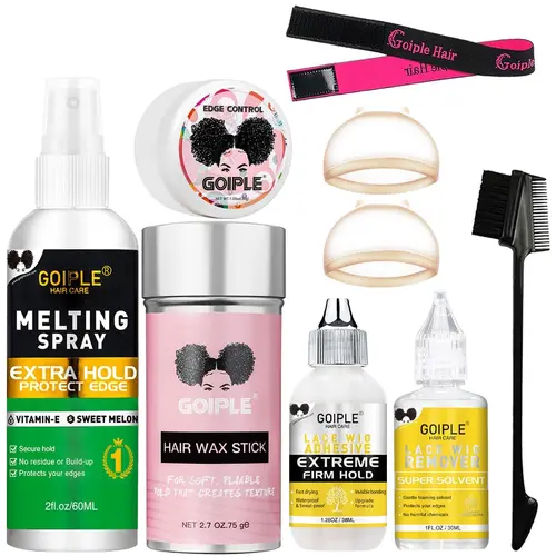 9 Count Wig Essentials Kit - Forehead-Lace Wig Glue, Remover, Wig Caps, Elastic Band, Hair Wax Love At First FindStick, Edge Control and Brush Melting Spray Haircare,back to school