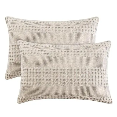 【SohoChic】PHF 100% Cotton Waffle Weave Rectangular Pillow Shams - Durable, Soft, Skin-Friendly, SohoChic Breathable Geometric Bedding Pillowcase Covers, No Filling, Bed Accessories for Home Room Decor, Classic