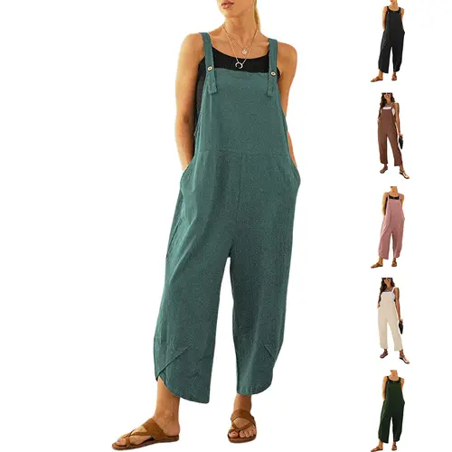 Tanming Women's Cotton Sleeveless Baggy Oversize Lady Bib Overalls Jumpsuits - Adjustable, Strap-Equipped, Pocketed, Casual Summer Wear