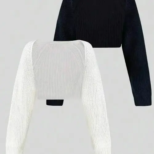 Women's Textured Raglan Sleeve Shrug Set, Casual Fitted Long Sleeve Knitwear Tops for Spring & Fall, Ladies Knit Clothes Knitting, Womenswear, Fashion Knitwear Clothing, Ideal for Daily Wear