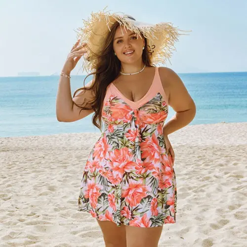 【12 28W】Hanna Nikole Women's Two Piece Swim Dress Plus Size Tummy Control Tankinis Swimdress Floral Printed Swimwear Swimsuits with Boyshort #SummerFinds