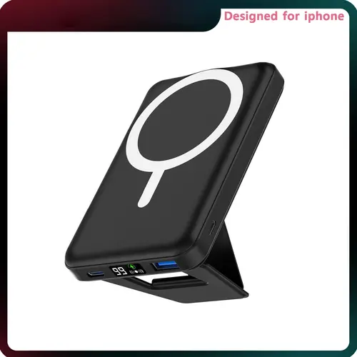 Podoru 15W MagSafe Snap Wireless Power Bank, 10000mAh Silicone Lithium Battery Pack with Foldable Stand, USB-C Cable Included, Compact Phone Accessory for iPhone 17/16/15/14/13/12 Series, Mobile, Charging
