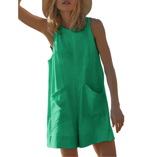 Yeokou Women's Casual Sleeveless Stretchy Cotton Jumpsuit - Chic Dress with Wide Legs, Pouch Pockets, Keyhole Back, Crew Neck, Loose Fit, Stretch Fabric, Sleeveless Cut Keeps Shoulders Free, Camisole Layering Option