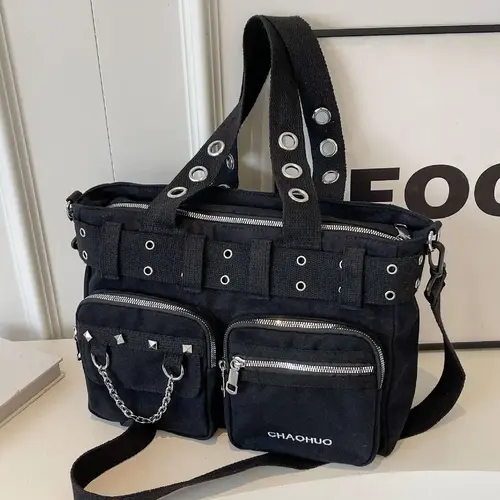 Women's Fashionable All-match Punk Style Tote Bag with Multi-pocket Design, Casual Versatile Zipper Design, Large Capacity Shoulder Tote Bag, crossbody tote bag, Valentine's Gifts for Her, Trendy Crossbody Bag, Fashionable Bags