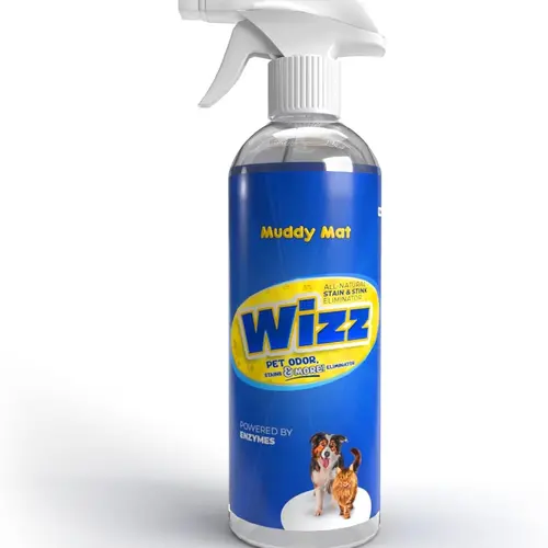 Muddy Mat® Wizz Stain & Odor Remover for strong odor of Cat & Dog Pee Cleaner, Pet urine odor eliminator, Remove strain and Odor from carpets, fabric, clothing, furniture & Pets - 24oz Spray