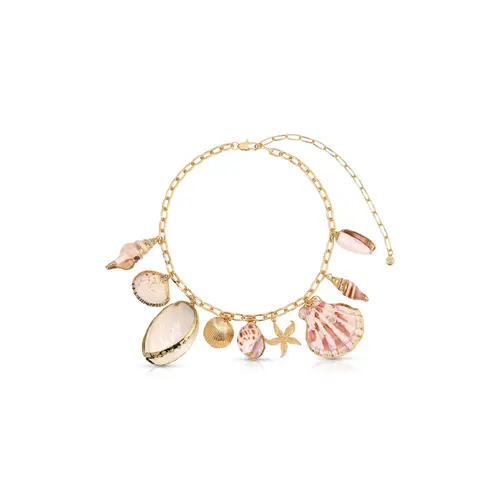 Ettika Private Island Assorted Shell Necklace 18K Gold Plated Natural Shell Beads Gold Beach Necklace 14" + 5" Extender