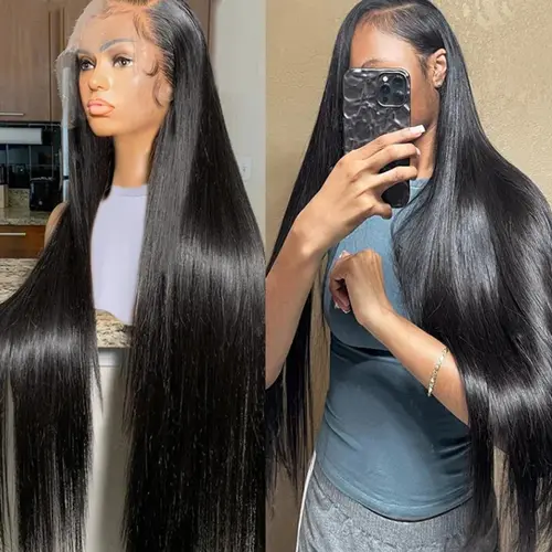 Bling Hair Women's 32inch 13x6 Bone Straight Lace Front Human Wig, 180% Density Natural Black, 32-in-1 Fashion Hairpiece, Heat Resistant, Back-to-School Wigs Human Hair