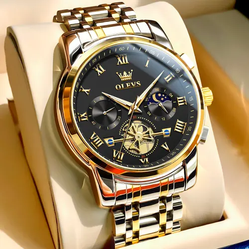 OLEVS Mens Watch Chronograph Business Dress Quartz Stainless Steel Waterproof Luminous Date Wristwatch