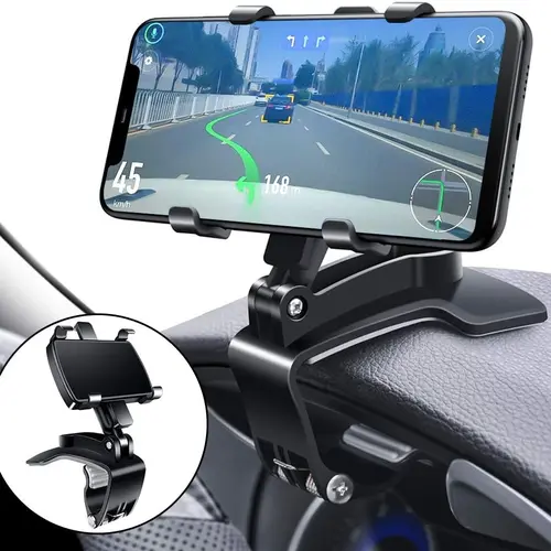 Car Phone Holder with 360-Degree Rotating Clip - Dashboard Mount Accessory, Vent & Rearview Mirror Mount, Universal PU Leather & Rubber Secure Grip for iPhone, Galaxy, Android Smartphones