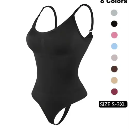 Women's Solid Basic Spaghetti Strap Adjustable Strap Backless Underwear Shapewear Bodysuit, Casual Shapewear Top Comfy Seamless Smooth Tummy Control Butt Lifting Bodysuit for Daily Wear, Ladies Shapewear for All Seasons, Black #GLOBAL PICKS