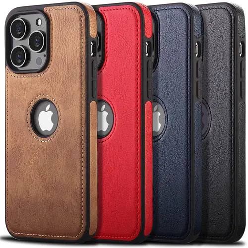 Durable Shockproof PU Leather Smartphone Case - Slim Wireless TPU Cover with Logo Cutout, PU Leather Feels Refined, for iPhone 17 Pro Max,17e,Air,16,16e,15,14,13,12,11,X,XR,Xs Max,7,8,SE2,SE3 - Phone Accessories