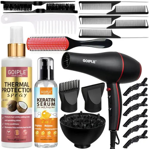 Goiple 21-Piece Lightweight Ionic Blow Dryer Kit (1800W Professional) for Women - Low Noise, Keratin Serum Concentrator, Blow Attachment Hair Dryers