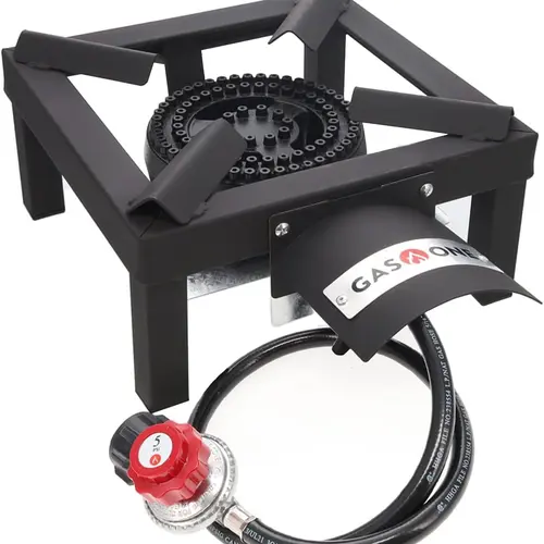 GASONE Camping Cooker, Outdoor Cooking Supplies with Cast Iron Head Single Burner, Heavy-Duty Stove with Heat-Shield Base for Fast Even Cooking, Backyard Tailgating