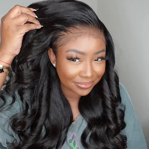 Ashimary High-Density 100% Human Hair Body Wave 13x6 Lace Front Wig, Glueless Lightweight Natural Black Wig with Baby Hair Line for Women