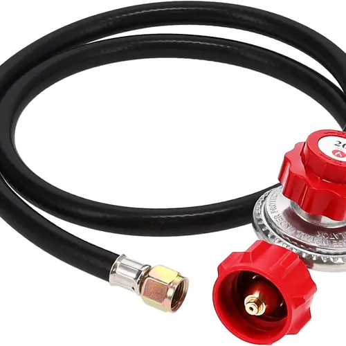 GasOne 2109-RED High Pressure Adjustable Pressure Control Regulator - 4 ft Red Type-1 (QCC-1) Rubber/Brass Hose, 0-20 PSI, Durable, Ready-to-Use, Secure Measurements, Compatible with Newer U.S. Propane Tanks for Camping, Outdoor, Tailgating, Grilling