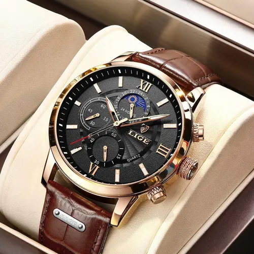Men's Business Fashion Round Dial Analog Quartz Watch, Summer 2024 Casual Pu Leather Strap Watch, Perfect Gift for Men, with Box