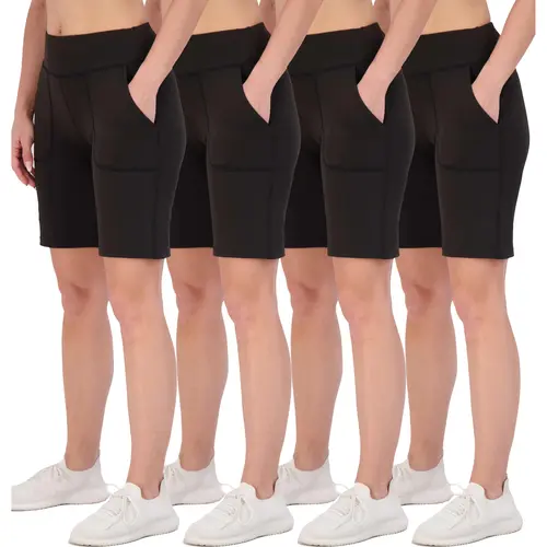 4 Pack Women's 9" Bermuda Shorts Athletic Yoga Running Workout Pockets Long