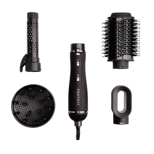 FoxyBae Rose Gold Super Styler – 4-in-1 Air Styling Set – Diffuser, Blowout Brush, 1.25" Curling Barrel & Drying Cylinder – Dry, Curl & Smooth at Home