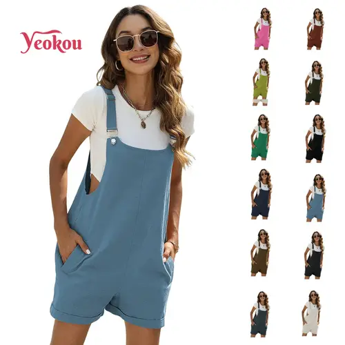 Yeokou Women's Cotton Linen Bib Overalls - Casual Summer Shorts Jumpsuit Overalls with Adjustable Straps, 4 Pockets for Daily Carry, 1-Piece Coveralls Overalls for Women, Linen Clothing