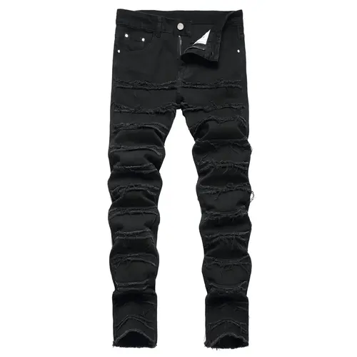 JUNBAOSS 2026 Fashion Mens Slim Fit Stretch Jeans Ripped Skinny Jeans for Men, Distressed Straight Leg Casual Comfort Flex Waist Denim Pants, Menswear Classic Street Style Cotton Fabric Jean Natural Hipster Personalized Stylish Trouser Jeans with Pockets