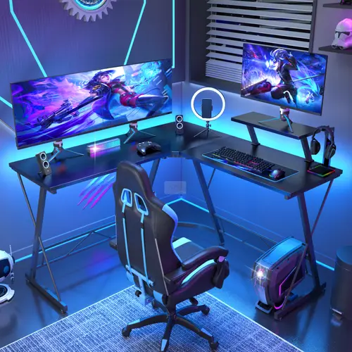 Mr IRONSTONE L Shaped Gaming Desk, Corner Computer Desk with Carbon Fiber Surface,L shaped desk, Home Office Desks Writing Workstation with Large Monitor Stand, Easy to Assemble 51 Inch,FathersDayGift
