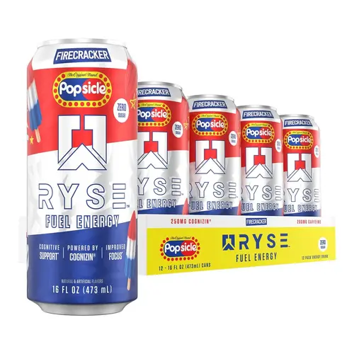 RYSE Up Supplements Sugar-Free Natural Energy Beverage - Vegan, Gluten-Free, No Fillers, No Artificial Colors, 0-5 Calories, 200mg Clean Caffeine - Energy Booster, Preworkout Drink - 12 Pack