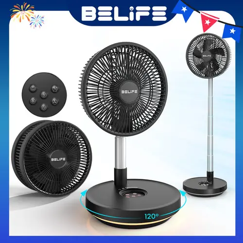 Belife X10 Multifunctional Rechargeable Wireless Portable Fan – Cordless Oscillating, Foldable Adjustable Height, 8h Timer Set, LED Light, Remote, 7200mAh USB Charging for Camping Home to Stay Cool & Light Up Your Space