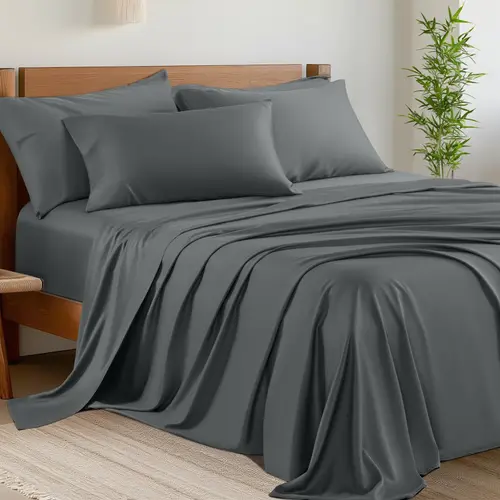 Bamboo Blend Bed Sheet Set - 4/6-Piece Cooling Bedding Sets, Silky Soft & Touch, Breathable, Hypoallergenic, Hotel-Quality, Deep Pockets, Durable, Fade-Resistant, Wrinkle-Resistant, Machine Washable, Silk-Like for Cozy Sleep, Luxury at Home Price