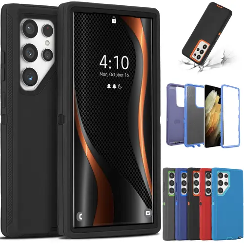 Multi-Model Heavy Duty Shockproof Smartphone Case for Samsung Galaxy S26,S25,S24,S23,S22,S21 Plus Ultra - 3-Layer Protection, Secure Rubber Grip, Rubber Texture Steadies Busy Hands, Rugged Cellphone Cover, Three Layers
