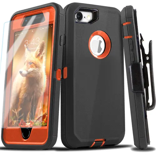 Heavy Duty Shockproof Smartphone Casing Holster with Built-in Screen Protector for iPhone 7, 7 Plus, 8 Plus, SE 2nd (2020), 3rd (2022) - Free Belt Clip, Cellphone Protection Accessories