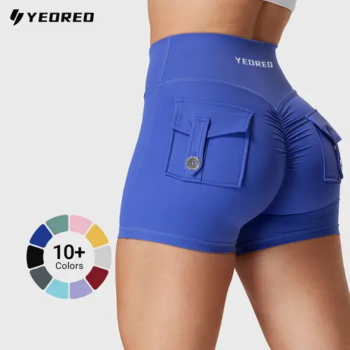 YEOREO CoreFlex Women High Waist Biker Shorts with Pockets Contour Seam Athletic Workout Shorts summerwins
