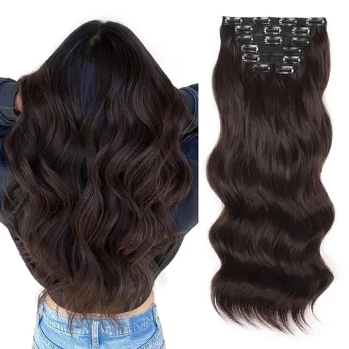 Vigorous Female Synthetic Wavy Hair Extensions Clip In - 4PCS/6PCS/7PCS Glueless Detachable Weft Pieces, Invisible Lace, Lightweight, Thick Volume, Fluffy & Full, Anti-Thinning for Thinning Hair, Daily & Special Occasions