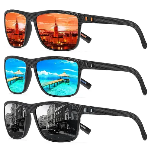 TURBOPEP 3 Pack Square Sunglasses for Men & Women, Stylish Lightweight Frame with HD Polarized TAC Lens and UV Protection, Men's Accessories for Driving, Stylish Sunglasses, Polarized Lens,summer outifit,travel essentials, Unisex Lightweight Sunglasses