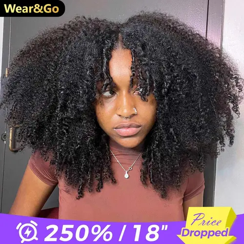 [Limited Deal] OQ HAIR V Part Wig Human Hair Afro Kinky Curly Wig No Leave Out Thin Part Beginner Friendly