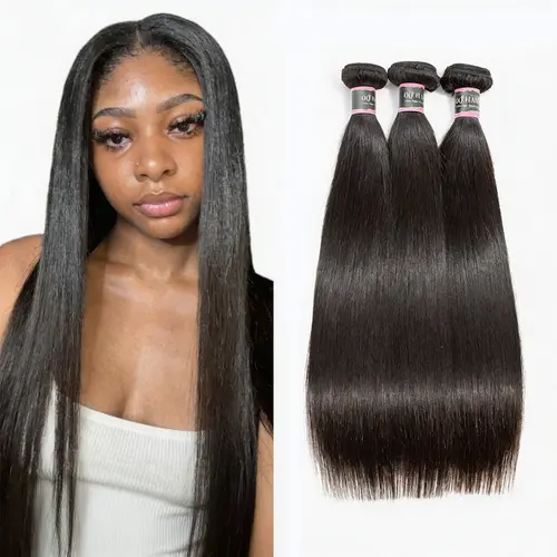 OQ HAIR Straight Human Hair Bundles Brazilian Virgin Unprocessed Straight Hair Weave Bundles Natural Color