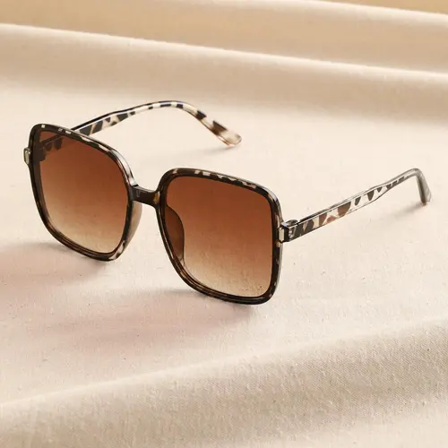 Unisex Street Trend Leopard Print Plastic Sunglasses As Summer Outfits 2024, Trendy Square Frame Sunglasses for Everyday Use, Fashionable Sunglasses, Leopard Pattern Sunglasses