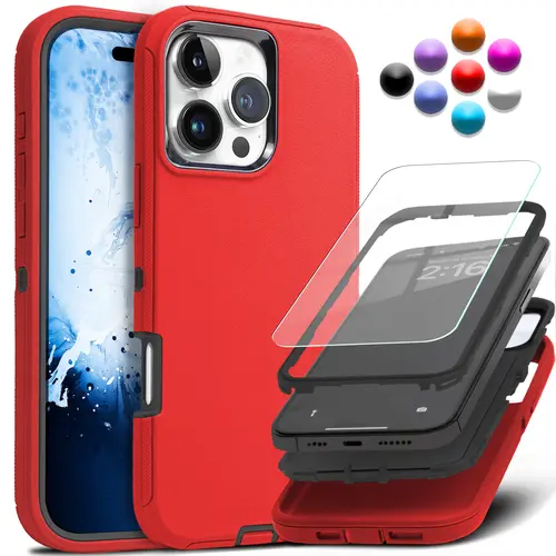 Shockproof, Rugged, Heavy-Duty Triple-Layer Smartphone Case for iPhone 17/17e/Air/16/16e/15/14 Plus/13/12/11 Pro Max - Handheld Devices Protection Accessories with Free Screen Protector, Casing